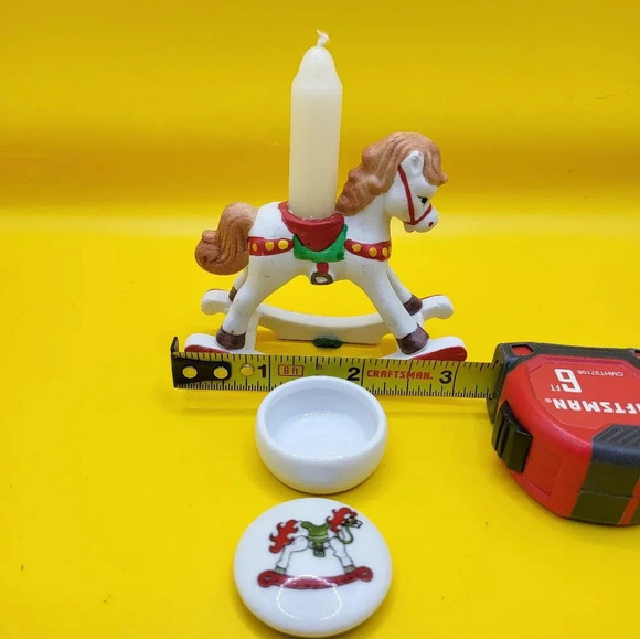Vtg Christmas Rocking Horse Candle Holder 3" & Trinket Box 1" - Picture 2 of 6